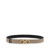 BEIGE AND BLACK LEATHER GANCINI BELT