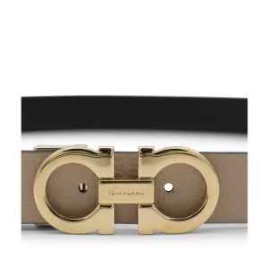 BEIGE AND BLACK LEATHER GANCINI BELT