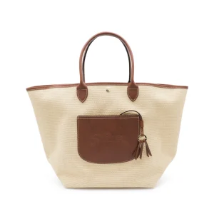 BEIGE AND BROWN RAFFIA LA PANIER PLIAGE L TOTES