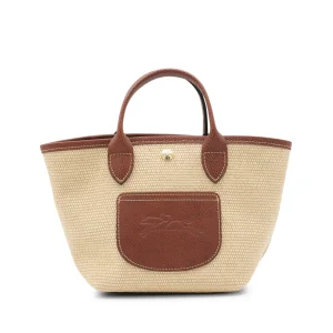BEIGE AND BROWN RAFFIA LE PANIER PLIAGE XS TOTES
