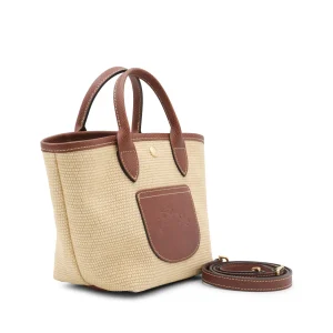 BEIGE AND BROWN RAFFIA LE PANIER PLIAGE XS TOTES