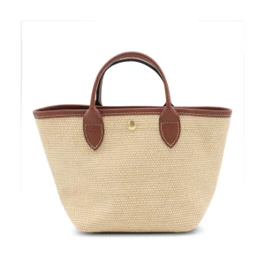 BEIGE AND BROWN RAFFIA LE PANIER PLIAGE XS TOTES