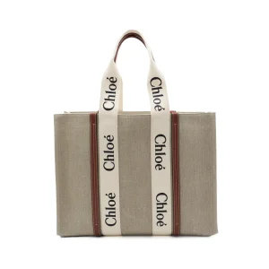 BEIGE AND BROWN WOODY LINEN TOTES