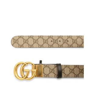 BEIGE AND EBONY LEATHER GG MARMONT REVERSIBLE BELT