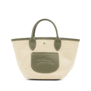 BEIGE AND GREEN RAFFIA LA PANIER PLIAGE XS TOTES