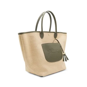 BEIGE AND GREEN RAFFIA LA PANIER PLIAGE L TOTES