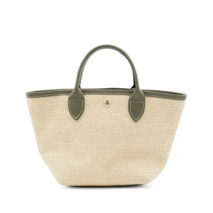 BEIGE AND GREEN RAFFIA LA PANIER PLIAGE XS TOTES