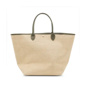 BEIGE AND GREEN RAFFIA LA PANIER PLIAGE L TOTES