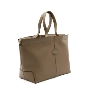 BEIGE LEATHER TOP HANDLE BAG