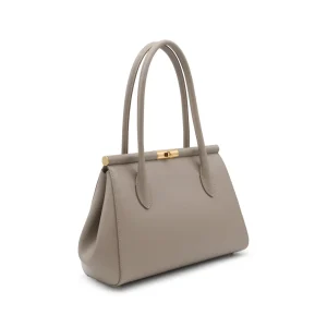 BEIGE LEATHER TOP HANDLE BAG