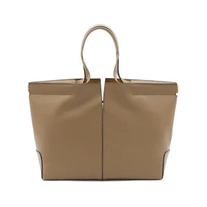 BEIGE LEATHER TOP HANDLE BAG