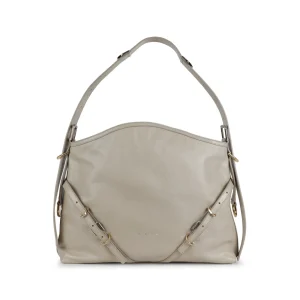 BEIGE LEATHER VOYOU MEDIUM SHOULDER BAG