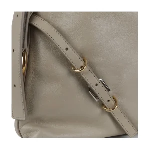 BEIGE LEATHER VOYOU MEDIUM SHOULDER BAG
