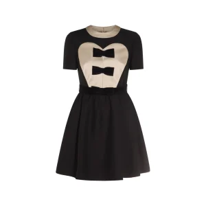 BLACK AND BEIGE WOOL AND SILK DRESS