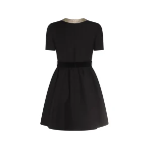 BLACK AND BEIGE WOOL AND SILK DRESS