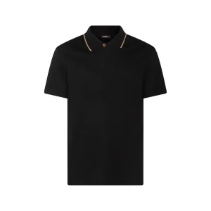 BLACK AND GOLD-TONE COTTON POLO SHIRT