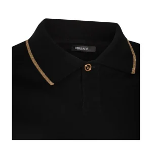 BLACK AND GOLD-TONE COTTON POLO SHIRT