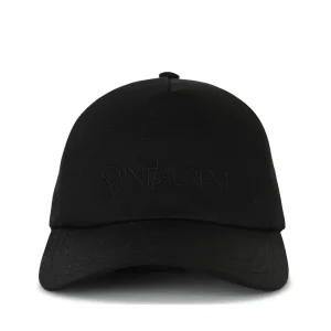 BLACK COTTON LINEN BLEND BASEBALL CAP