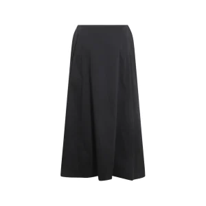 BLACK COTTON MIDI SKIRT