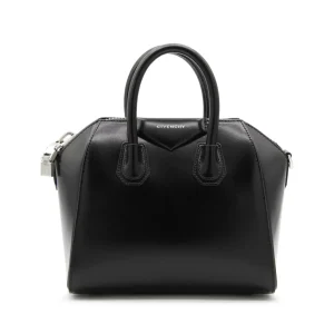 BLACK LEATHER ANTIGONA MINI TOP HANDLE BAG