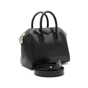 BLACK LEATHER ANTIGONA MINI TOP HANDLE BAG