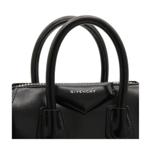 BLACK LEATHER ANTIGONA MINI TOP HANDLE BAG