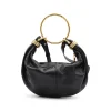 BLACK LEATHER BRACELET HOBO BAG
