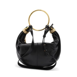 BLACK LEATHER BRACELET HOBO BAG
