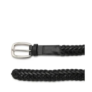BLACK LEATHER BRAIDED BELT