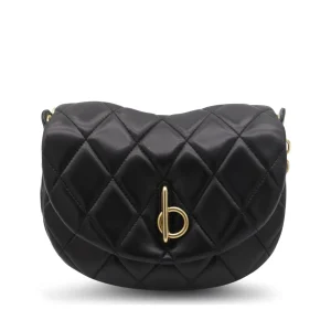 BLACK LEATHER CHAIN ROCKING SHOULDER BAG