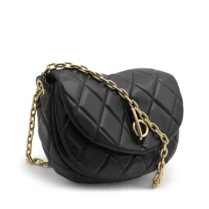 BLACK LEATHER CHAIN ROCKING SHOULDER BAG