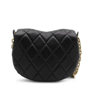 BLACK LEATHER CHAIN ROCKING SHOULDER BAG