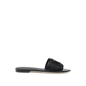 BLACK LEATHER DG MILLENNIALS SLIDES