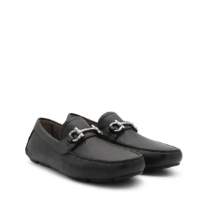 BLACK LEATHER DRIVER GANCINI LOAFERS