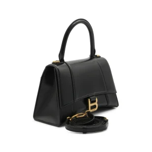 BLACK LEATHER HOURGLASS HANDLE BAG