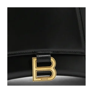 BLACK LEATHER HOURGLASS HANDLE BAG