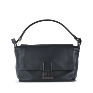 BLACK LEATHER MAMMA BAGUETTE LARGE SHOULDER BAG