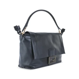 BLACK LEATHER MAMMA BAGUETTE LARGE SHOULDER BAG
