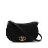 BLACK LEATHER OVHAL SHOULDER BAG