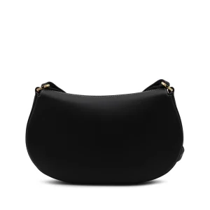 BLACK LEATHER OVHAL SHOULDER BAG