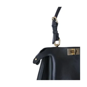 BLACK LEATHER PEKABOO MEDIUM SOFT TOP HANDLE BAG