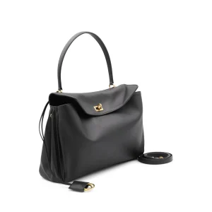 BLACK LEATHER RODEO TOP HANDLE BAG