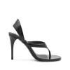 BLACK LEATHER TONG SANDALS