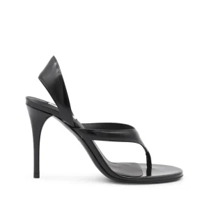 BLACK LEATHER TONG SANDALS