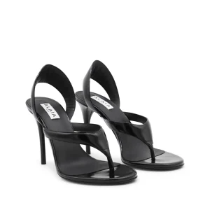 BLACK LEATHER TONG SANDALS