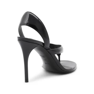 BLACK LEATHER TONG SANDALS