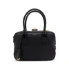 BLACK LEATHER TOP HANDLE BAG