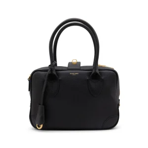 BLACK LEATHER TOP HANDLE BAG