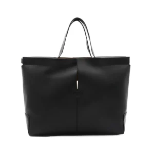 BLACK LEATHER TOP HANDLE BAG