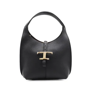 BLACK LEATHER TOP HANDLE BAG